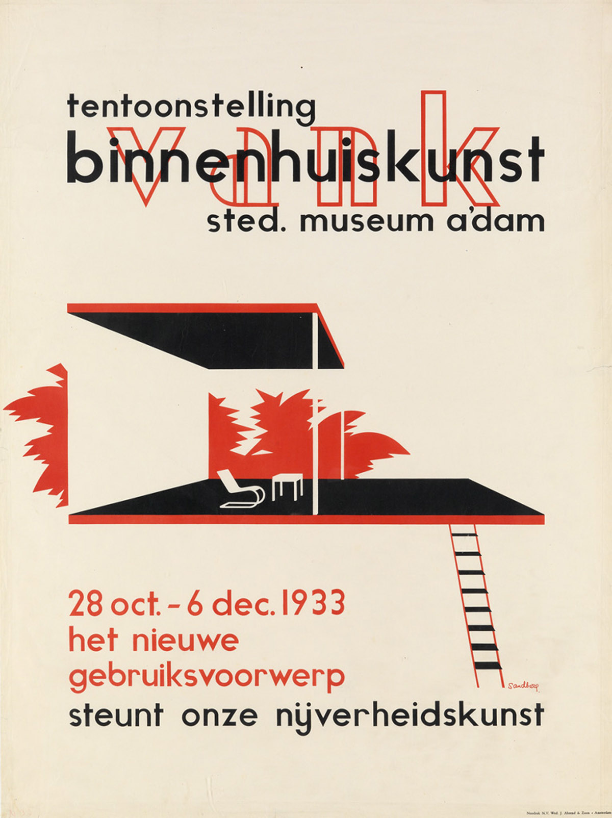 WILLEM SANDBERG (1897-1984).  VANK / TENTOONSTELLING BINNENHUISKUNST. 1933. 34½x25¾ inches, 87¾x65½ cm. Ahrend & Zoon, Amsterdam.